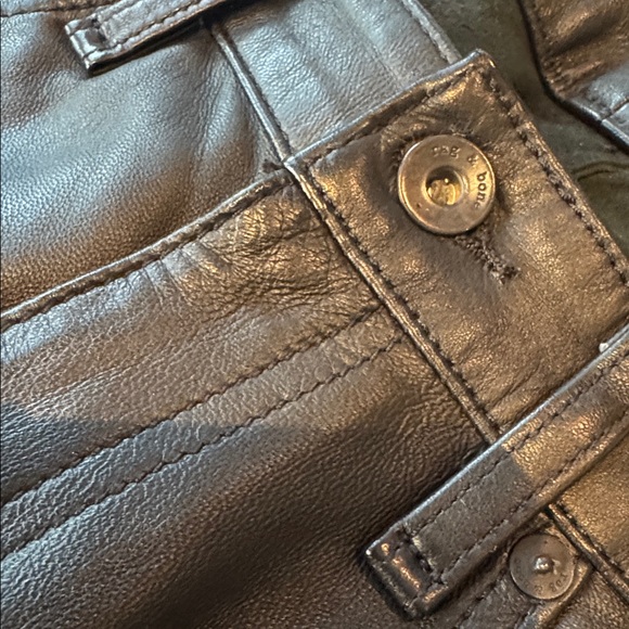Rag & Bone Leather Pants Womens Size 26 Black Cuffed Hem Mid Rise - Picture 8 of 10